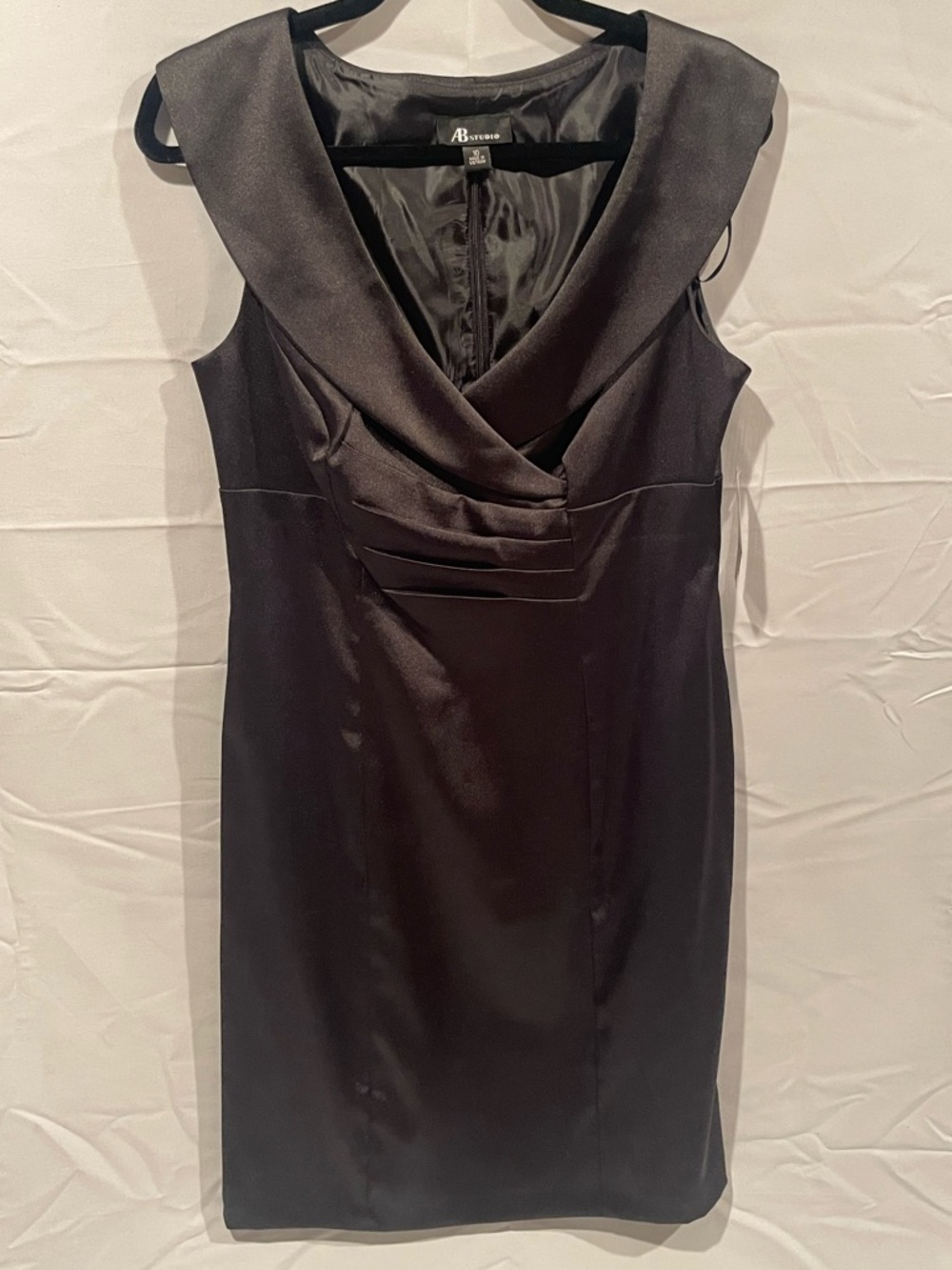 AB Studio Black Satin Dress with Wrap Cowl Neck